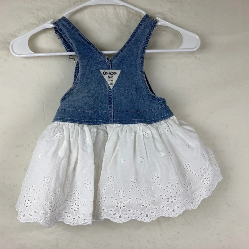 VTG‎ Y2K OshKosh B'gosh Overall Dress Kids 2T Blue White Eyelet Denim Skirt